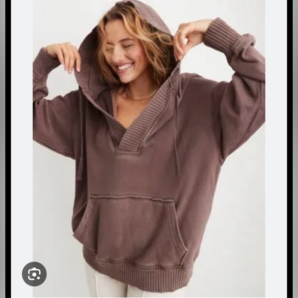 Aerie | Brown V Neck Hoodie